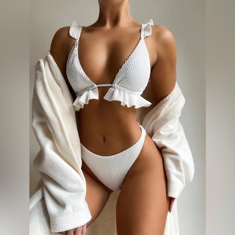 NEW Shein NEW Shein Ruffle Trim Bikini Swimsuit White BOTTOMS ONLY medium